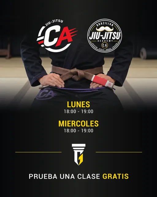 Cartel de Jiu Jitsu infantil, lunes y miércoles de 18:00 a 19:00, con clase de prueba gratis